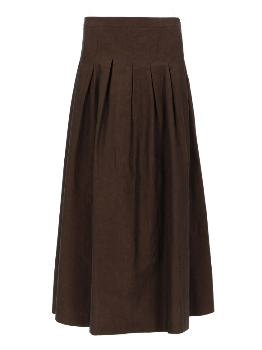 Pt Torino Mirna Cotton Linen Pleated Midi Skirt
