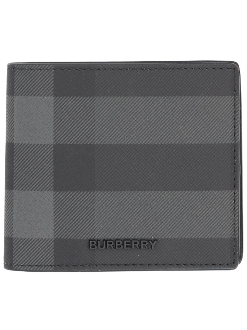 Burberry Check Pattern Grey Compact Wallet