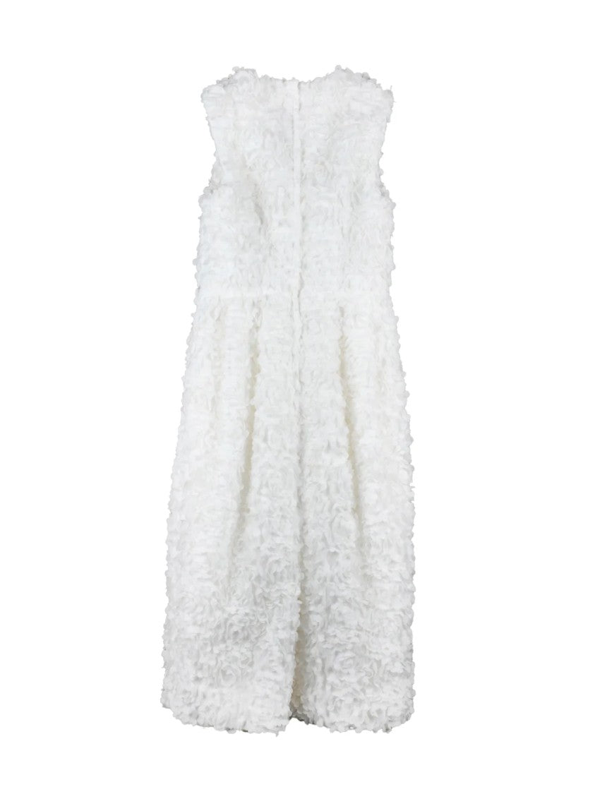 Comme Des Garçons White Ruffled Textured Polyester Maxi Dress