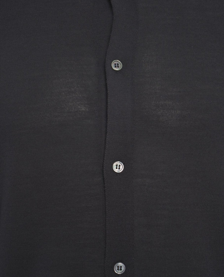 Gender Virgin Wool Knitted Shirt With Classic Collar And Button Closure