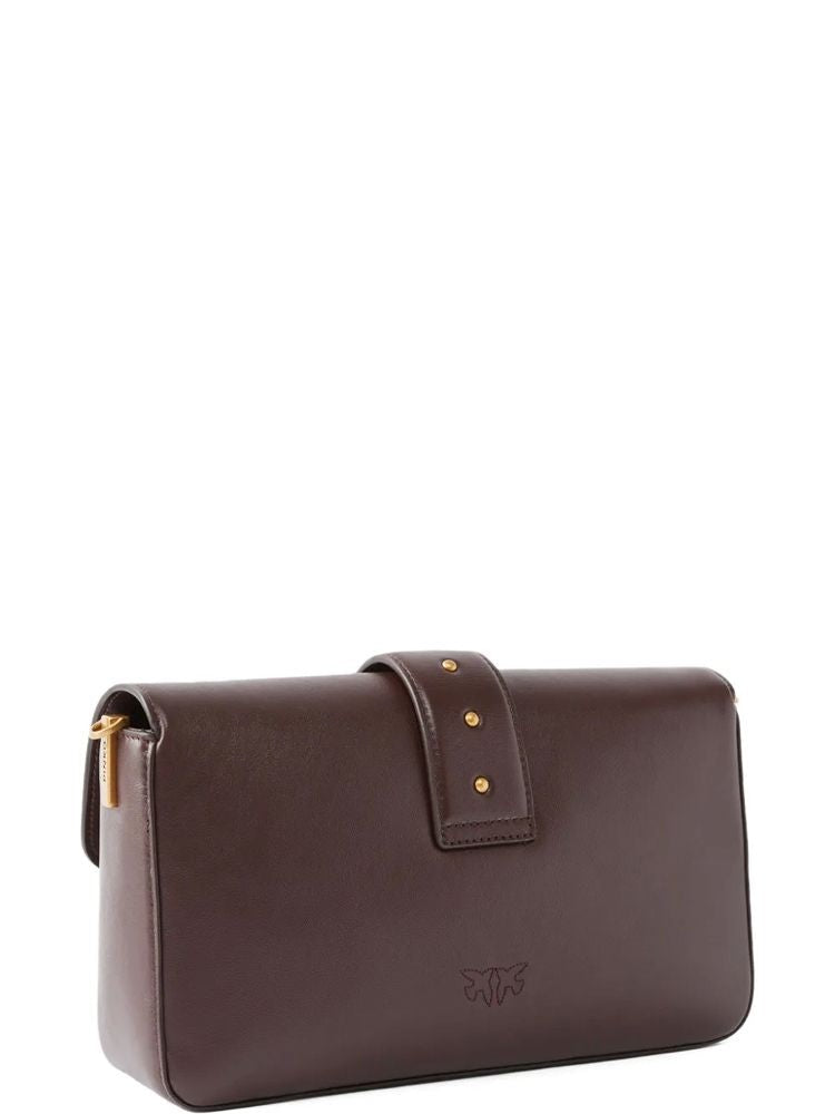 Pinko Rectangular Grey Crossbody Bag With Gold-Tone Bird Buckle