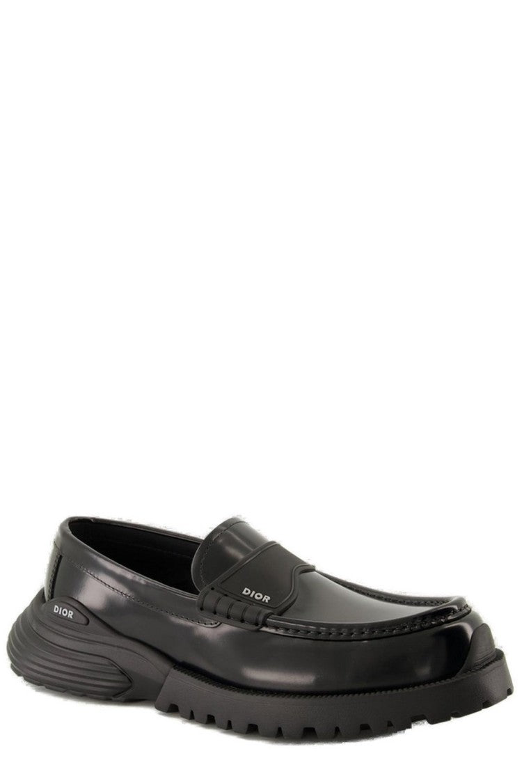 Christian Dior Polished Calf Leather Loafers With Textured Sole