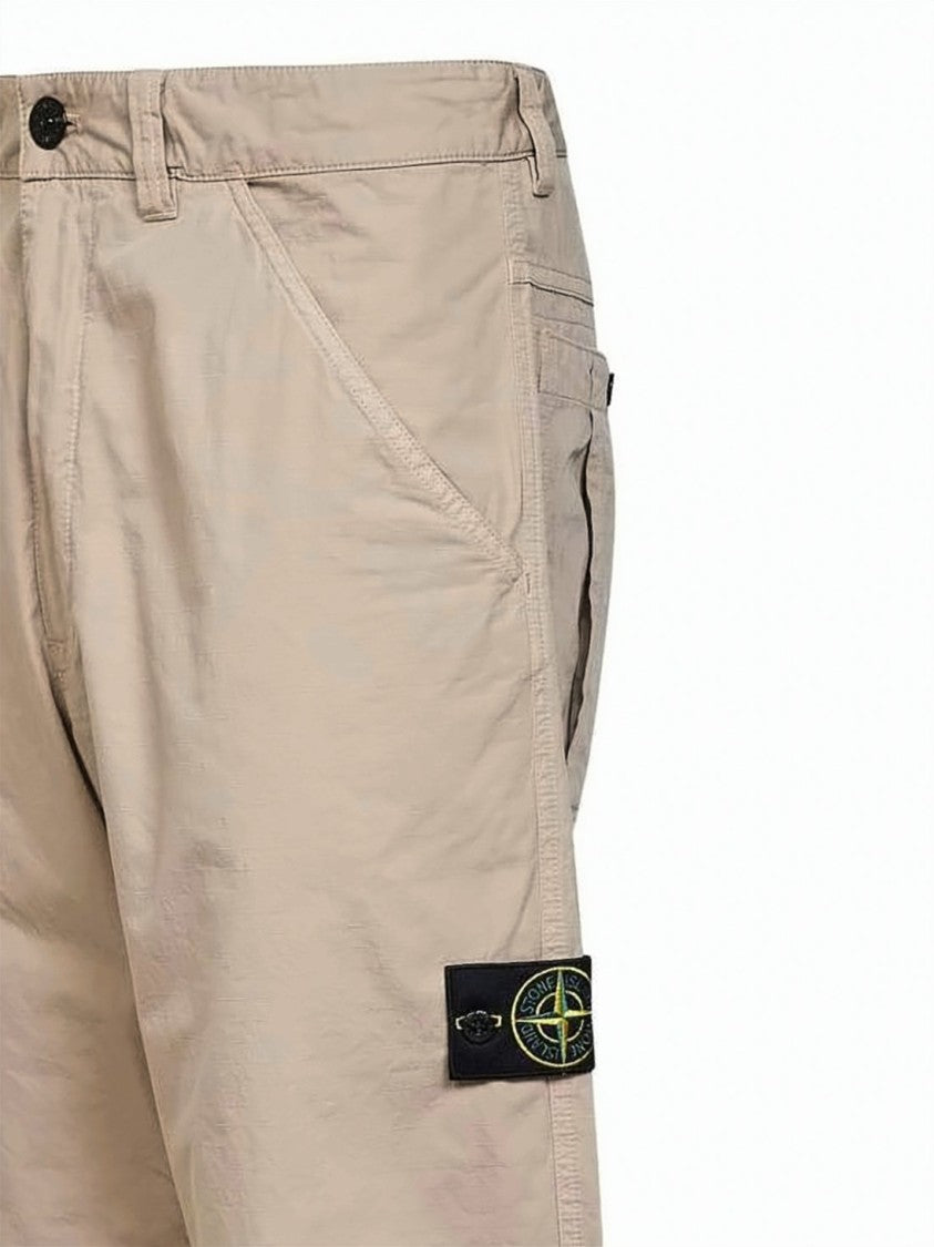 Stone Island Straight Fit Cotton Pants With Subtle Logo Detail