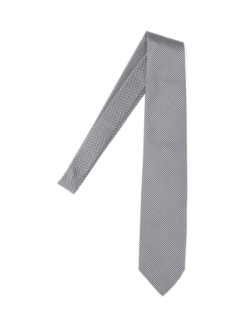Tom Ford Textured Houndstooth Tie In Grey And Black