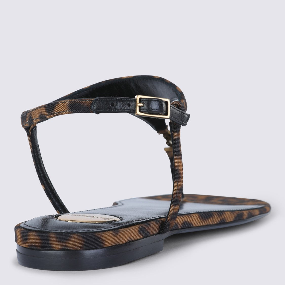 Saint Laurent Leopard Print Thong Flat Sandals With Ankle Strap