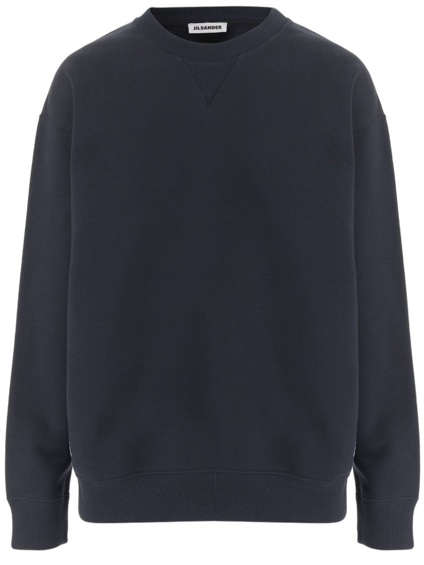 Jil Sander Navy Curved Hem Cotton Sweatshirt