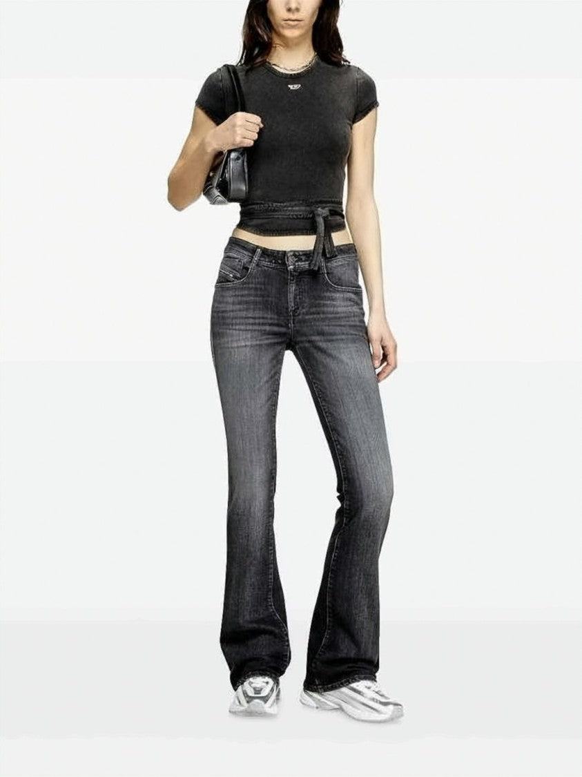 Diesel Bootcut Jeans With Faded Black Wash And Whiskering