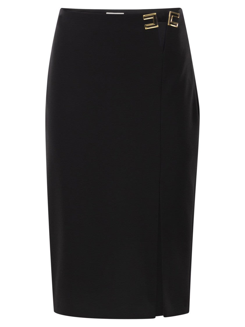 Elisabetta Franchi Double Stretch Crepe Skirt With Logo Details