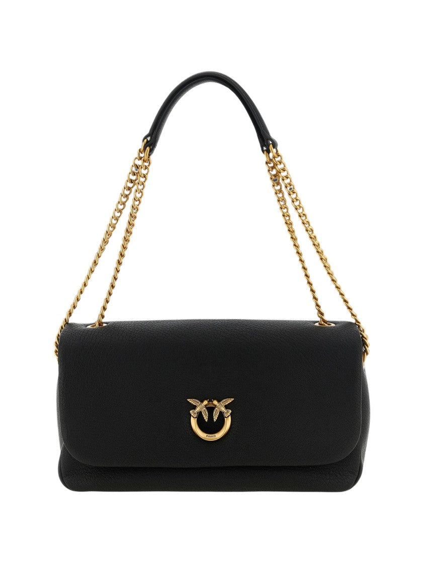 Pinko Rectangular Pebbled Leather Shoulder Bag With Gold-Tone Chain