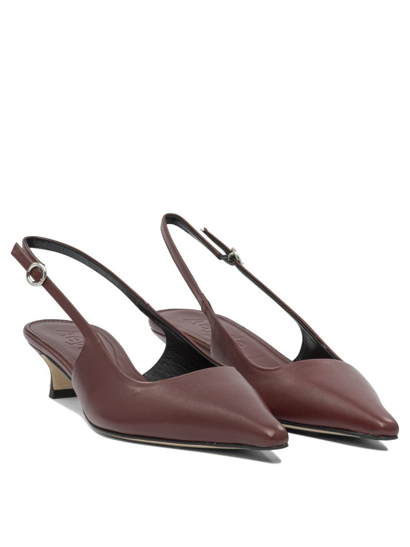 Aeydē Pointed-Toe Brown Leather Slingback Pumps
