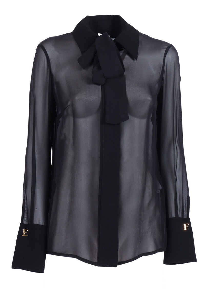 Elisabetta Franchi Semi Transparent Silk Bow Blouse