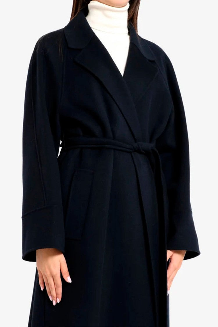 Max Mara Navy Poldo Belted Wrap Wool Coat