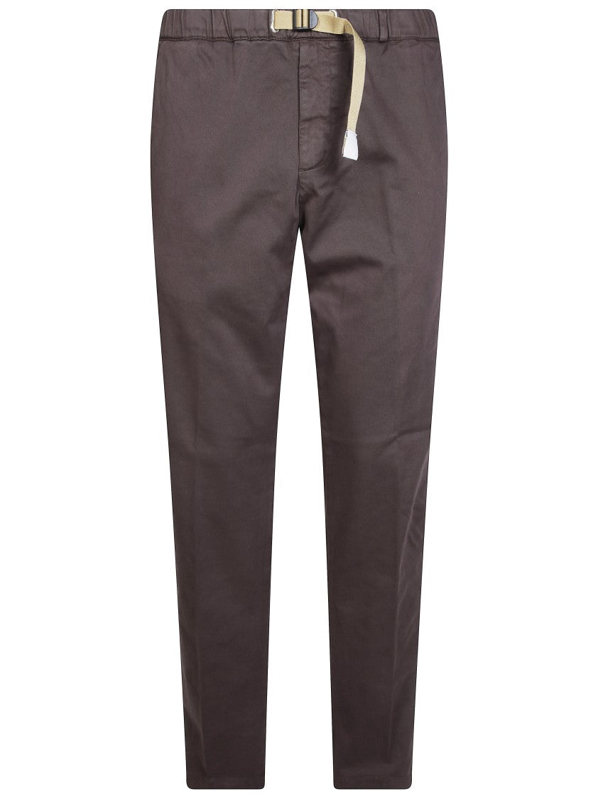 White Sand Slim Tapered Brown Gabardine Trousers