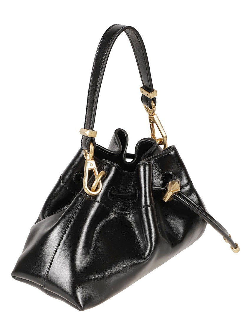 Jimmy Choo Black Leather Handbag With Gathered Silhouette And Gold Accents