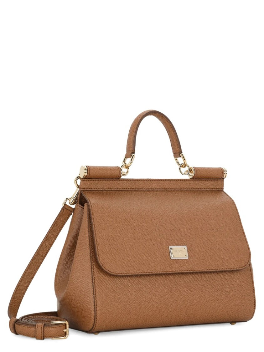 Dolce & Gabbana Structured Large Handbag With Textured Leather And Detachable Shoulder Strap