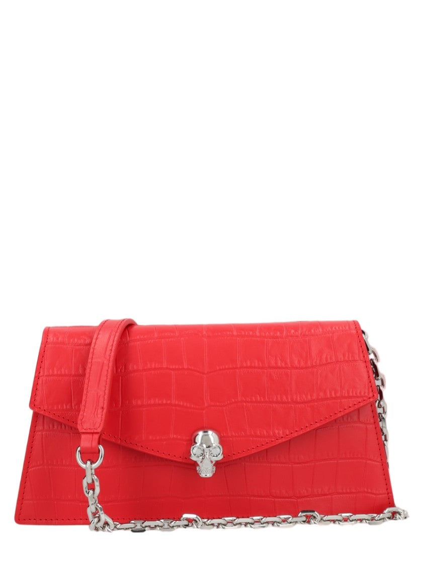 Alexander Mcqueen Mini Crocodile-Patterned Calf Leather Clutch With Skull Clasp