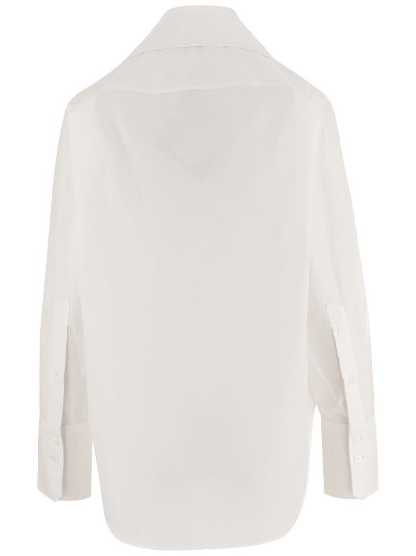 Patou White Knotted Collar Cotton Blouse
