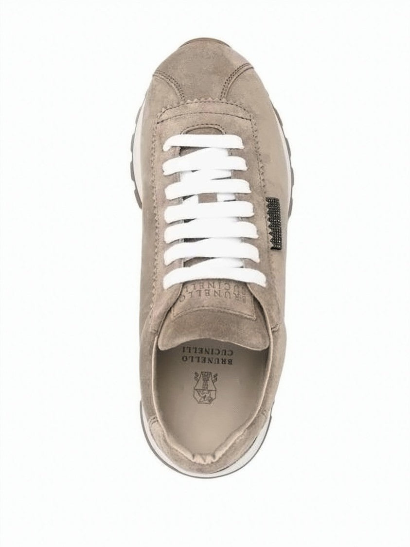 Brunello Cucinelli Suede Running Sneakers With Shiny Tab Detail