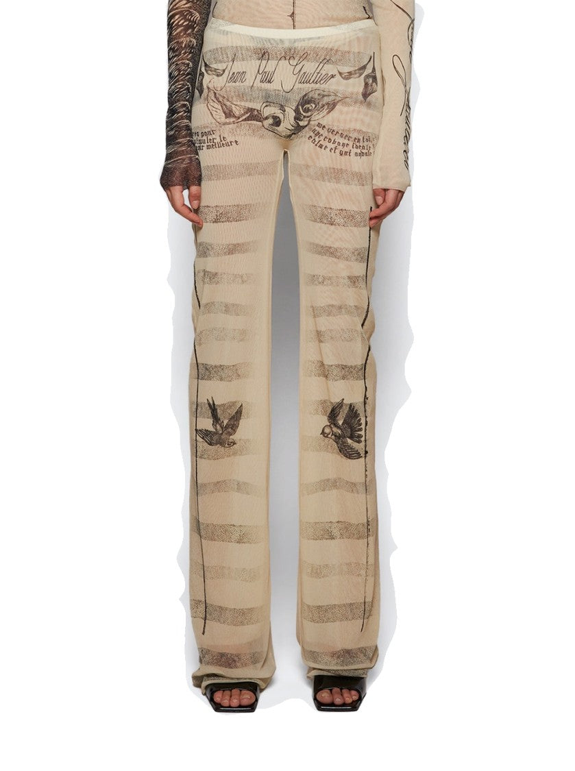 Jean Paul Gaultier Mesh Tattoo Marinière Pants Ecru