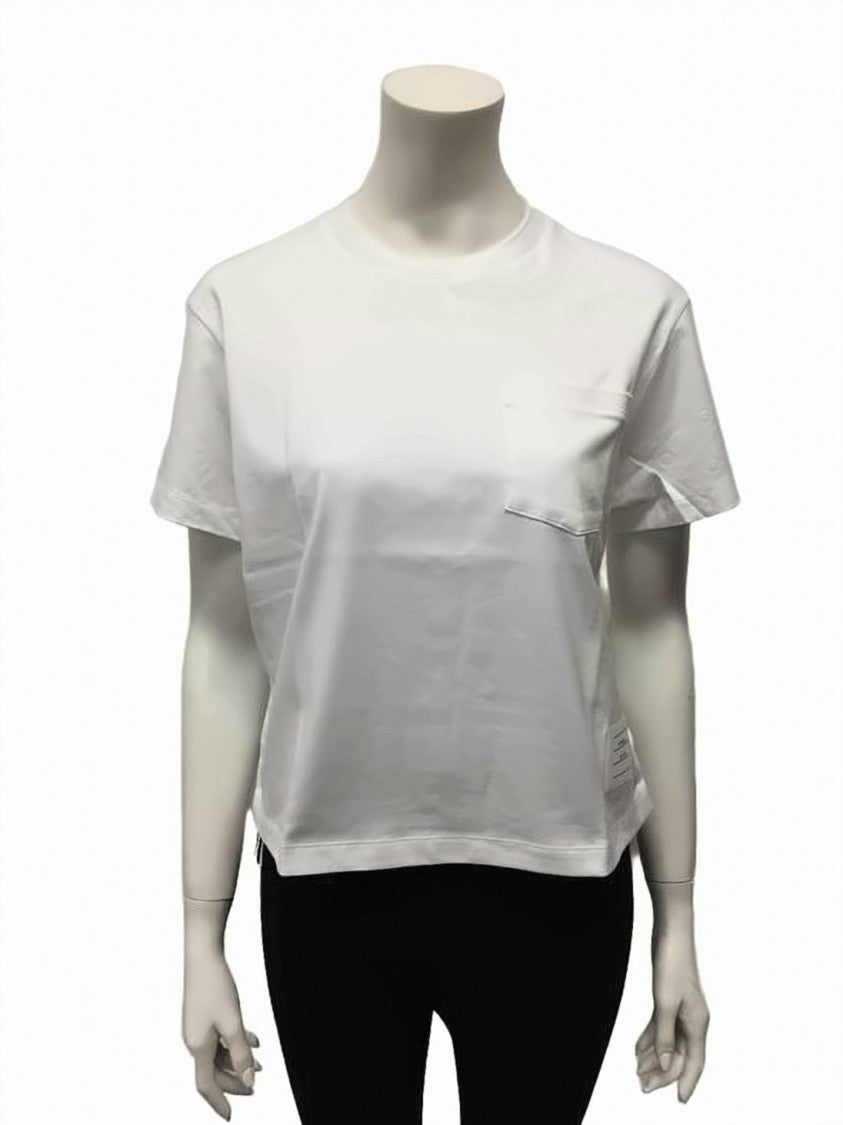 Thom Browne Cropped White T-Shirt With Tricolor Loop Detail