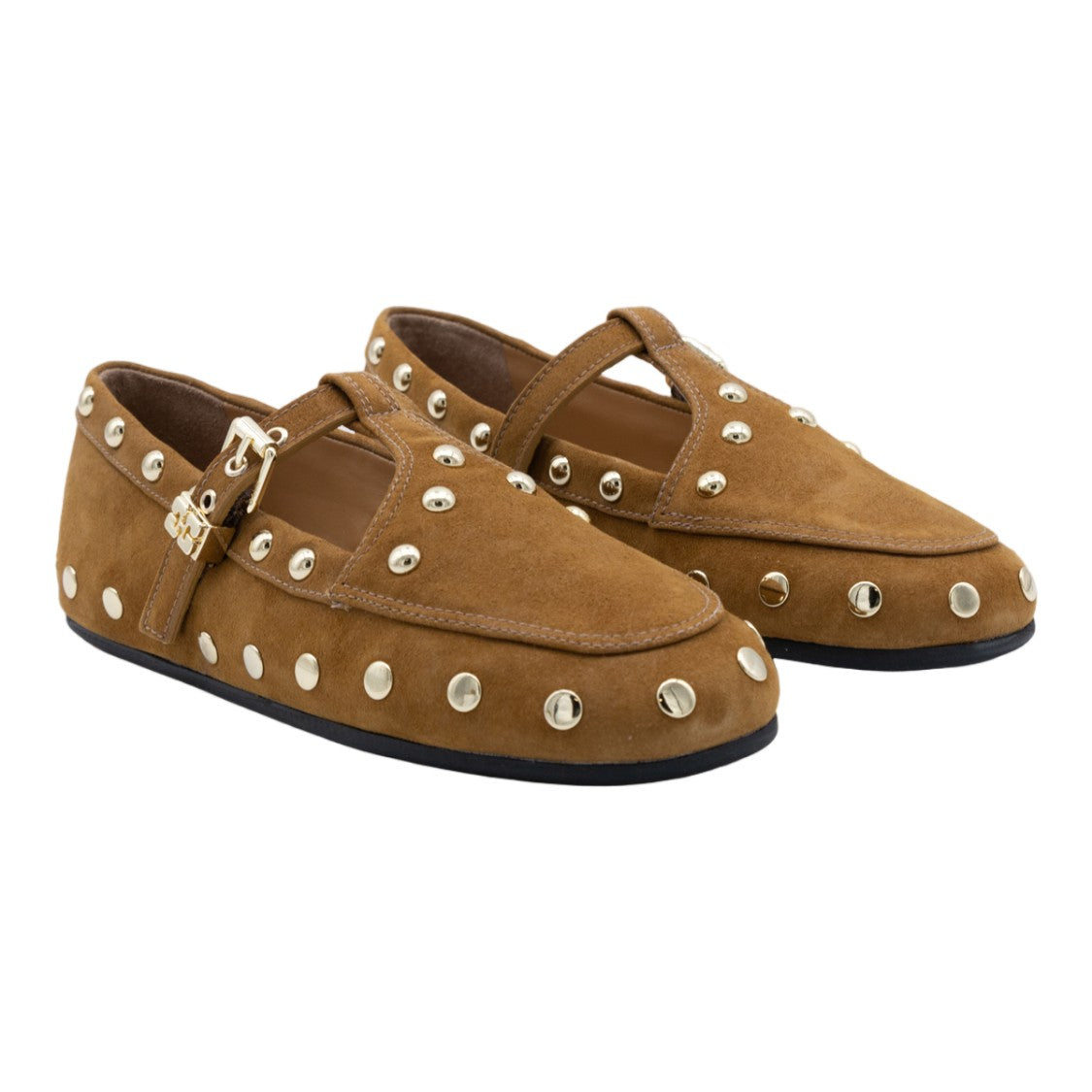 Ganni Soft Suede Flats With Metallic Studs