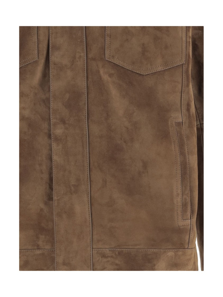 Yves Salomon Brown Suede Jacket With Classic Collar