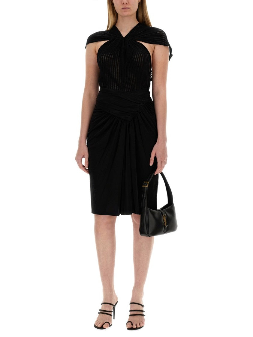 Saint Laurent Fitted Black Pencil Skirt With Draped Detail