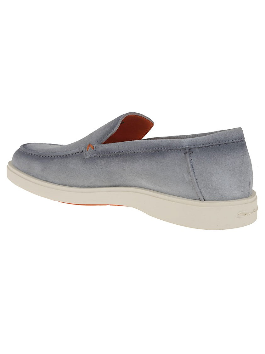 Santoni Suede Moccasin With Round Toe And Signature Detail