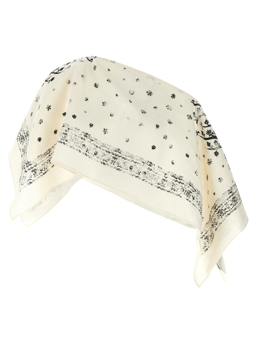 Alberta Ferretti Asymmetrical Linen Top With Hood And Fortuny-Inspired Print