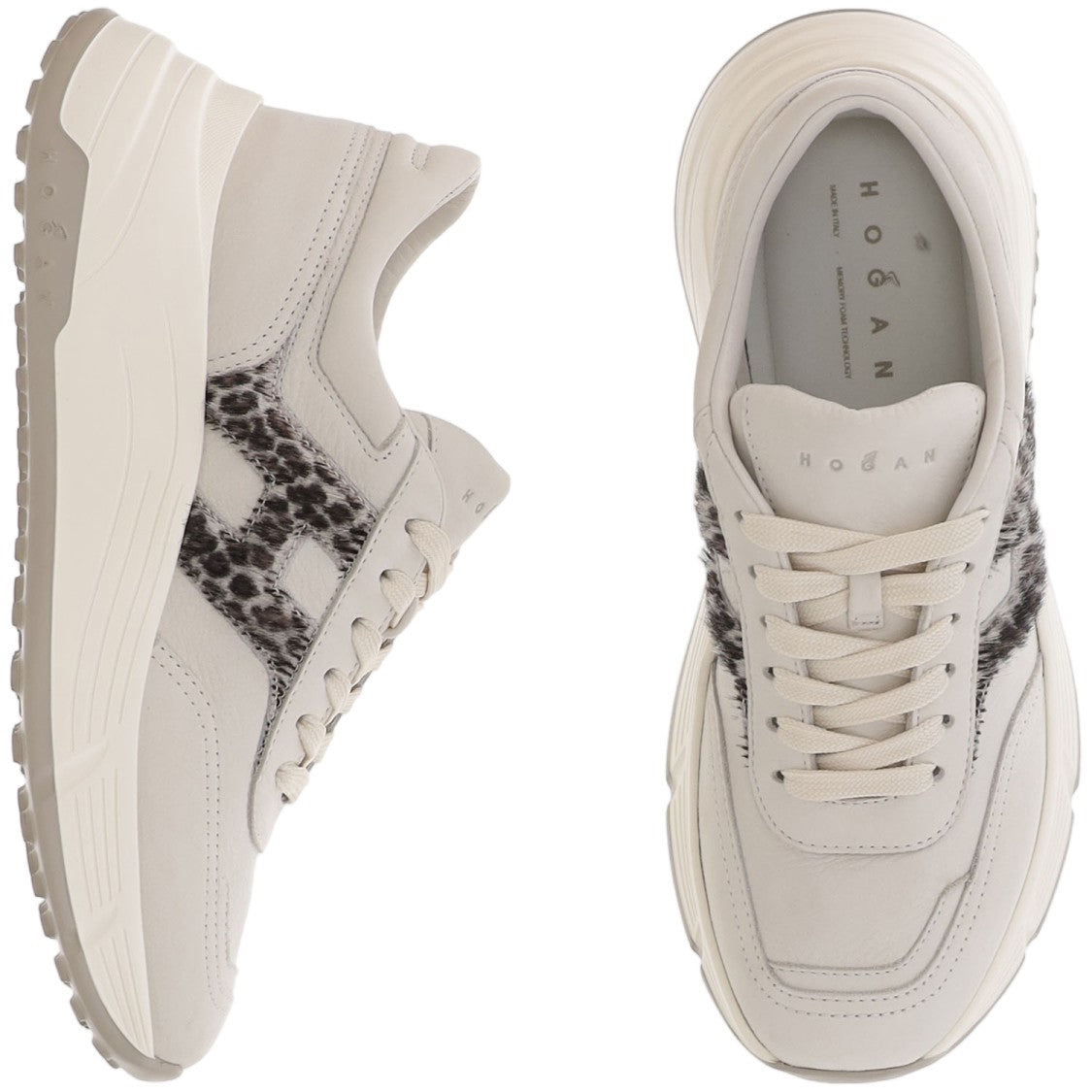 Hogan White Hi-Fi Animal Print Leather Sneakers