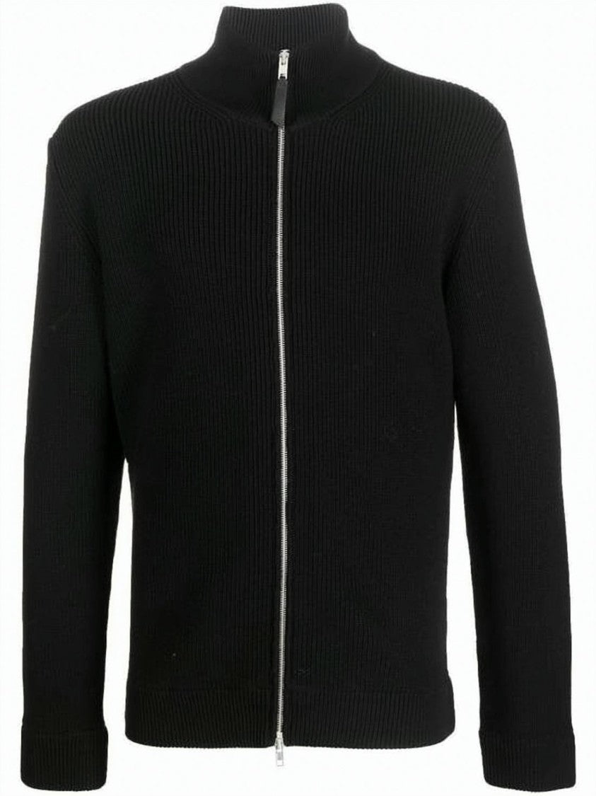 Maison Margiela Ribbed Knit Zip-Up Cardigan With High Collar And Silver Zipper