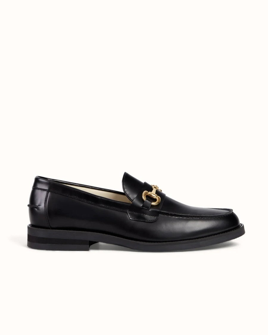 Duke + Dexter Black Horsebit Detail Nappa Leather Loafers