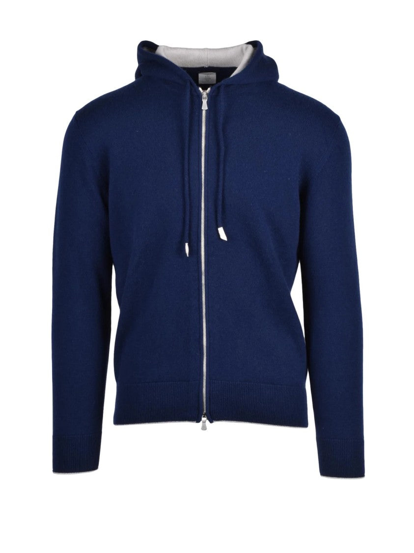 Eleventy Royal Blue Hooded Zip-Up Cashmere Sweatshirt