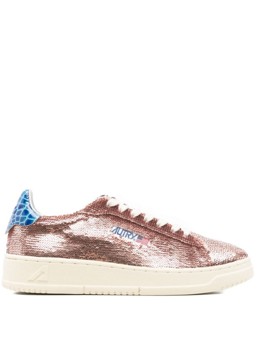 Autry Metallic Rose Gold Sneakers With Textured Scale Pattern