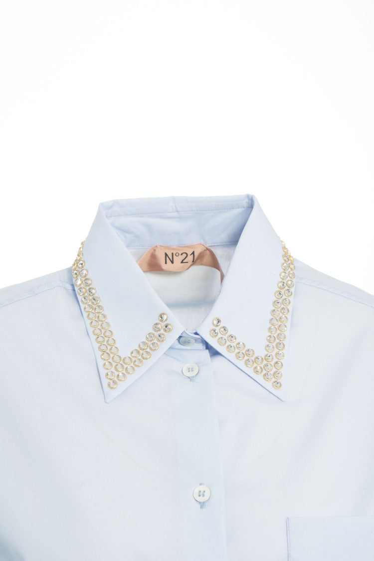 N°21 Blue Blouse With Rhinestone-Embellished Collar And Concealed Closure
