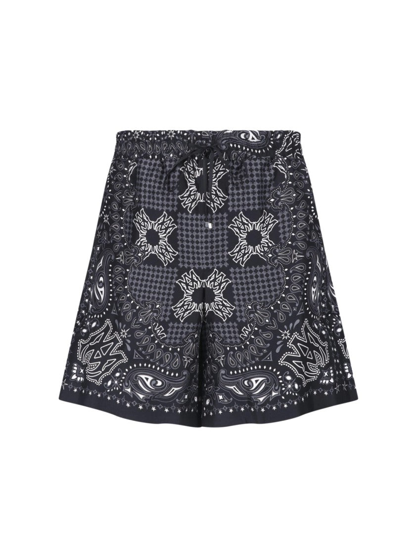 Amiri Black And White Paisley Print Shorts