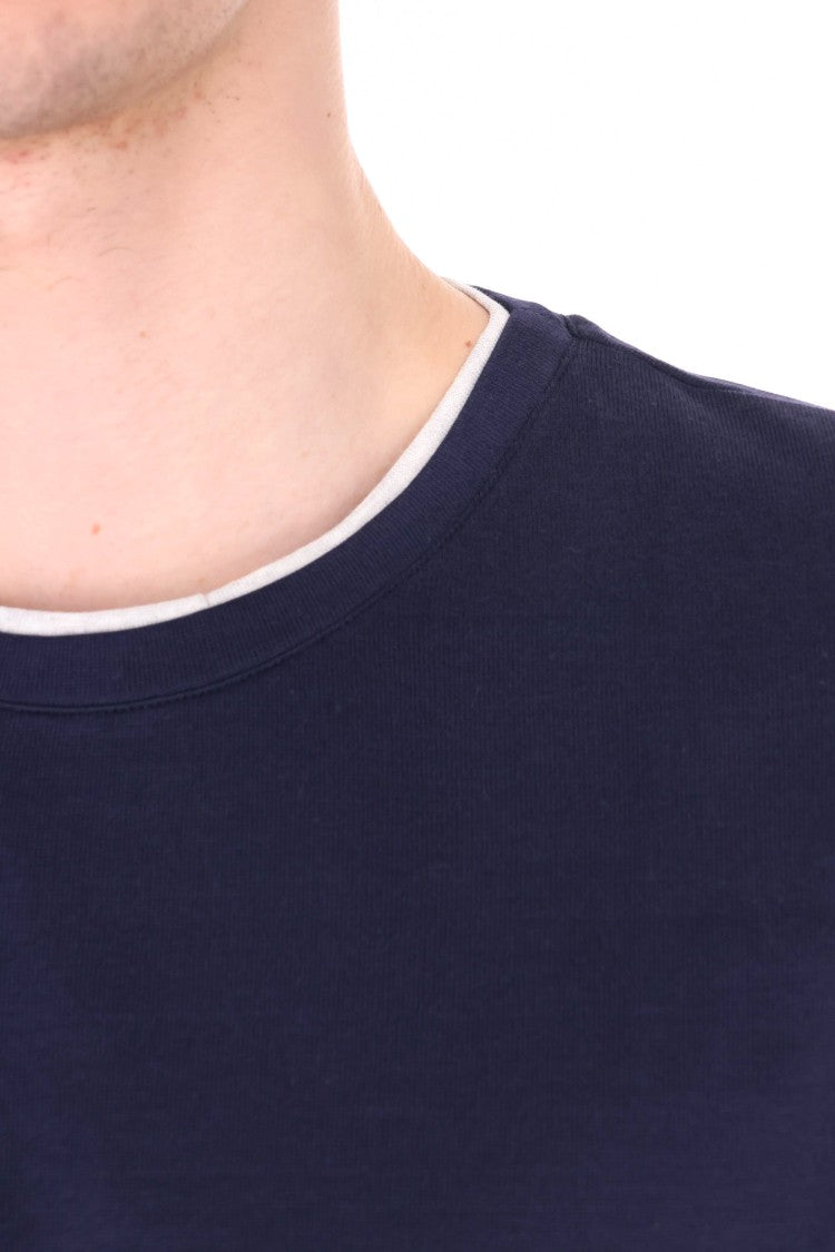 Eleventy Blue Double-Trim Cotton T-Shirt