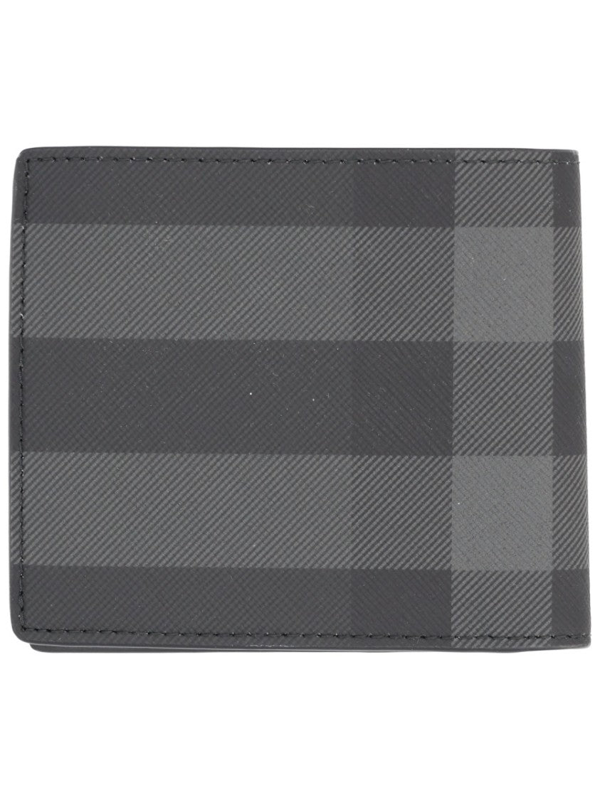 Burberry Check Pattern Grey Compact Wallet