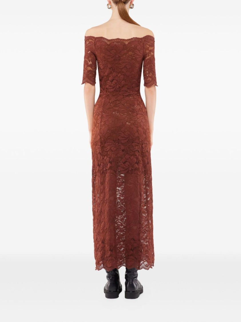 Rabanne Off-The-Shoulder Brown Midi Dress With Twisted Knot Detail