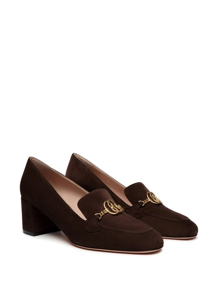 Bally Brown Gold-Tone Embellishment Suede Pumps