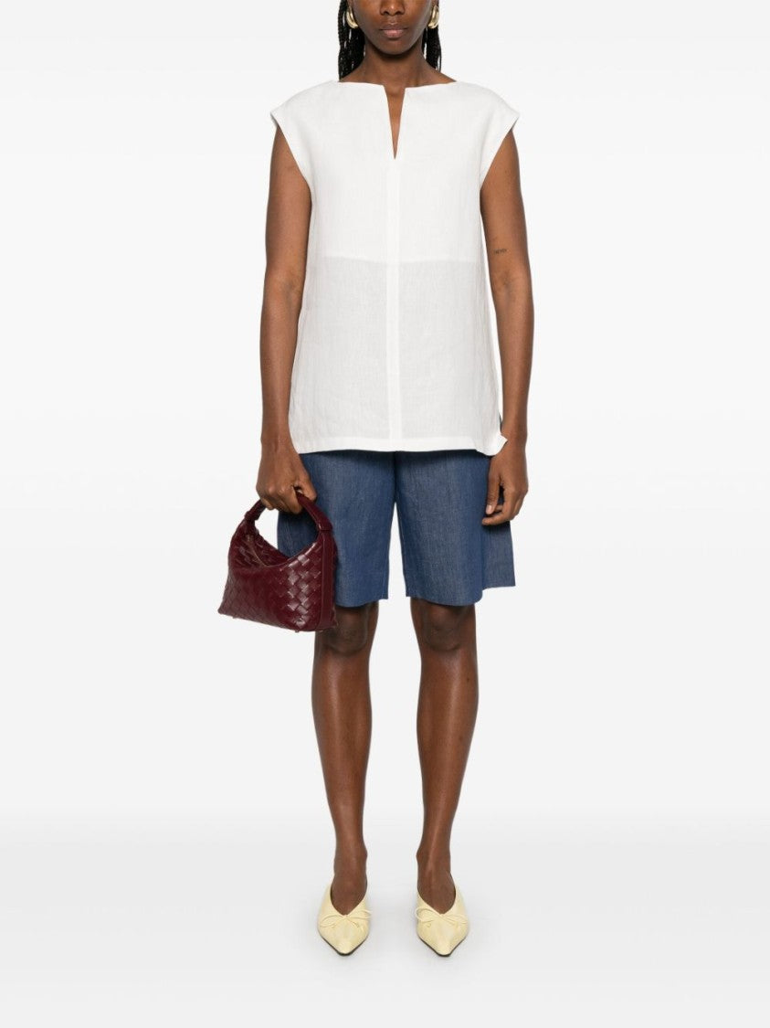 Max Mara Sleeveless White Top With Split Neck Design