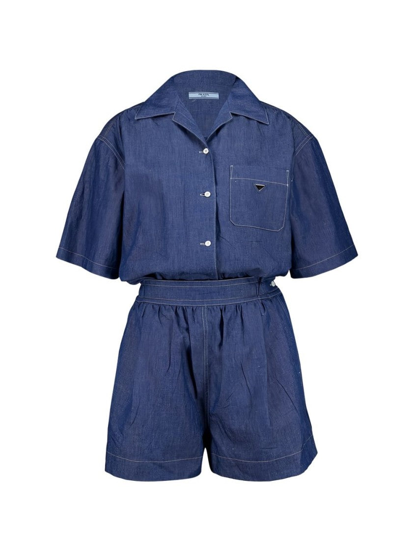 Prada Blue Chambray Washed Bowling Jumpsuit