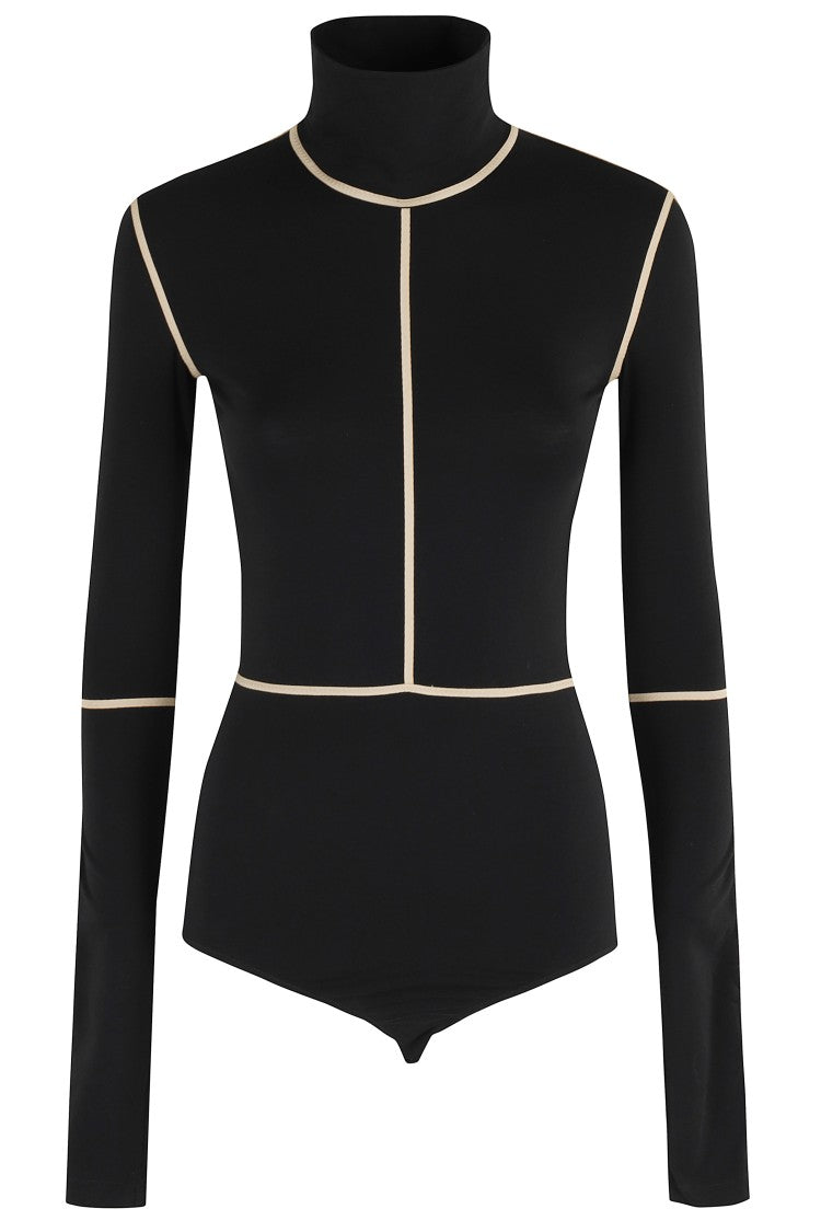 Mm6 By Maison Margiela High Neck Bodysuit With Contrasting Beige Piping