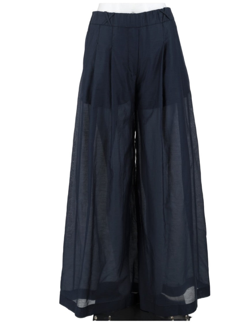 Semi Couture Wide-Leg Pants With Sheer Overlay And Soft Lining