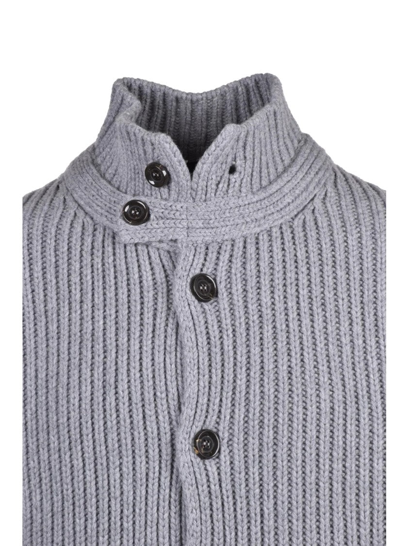 Daniele Fiesoli Grey Wool-Blend Ribbed Cardigan