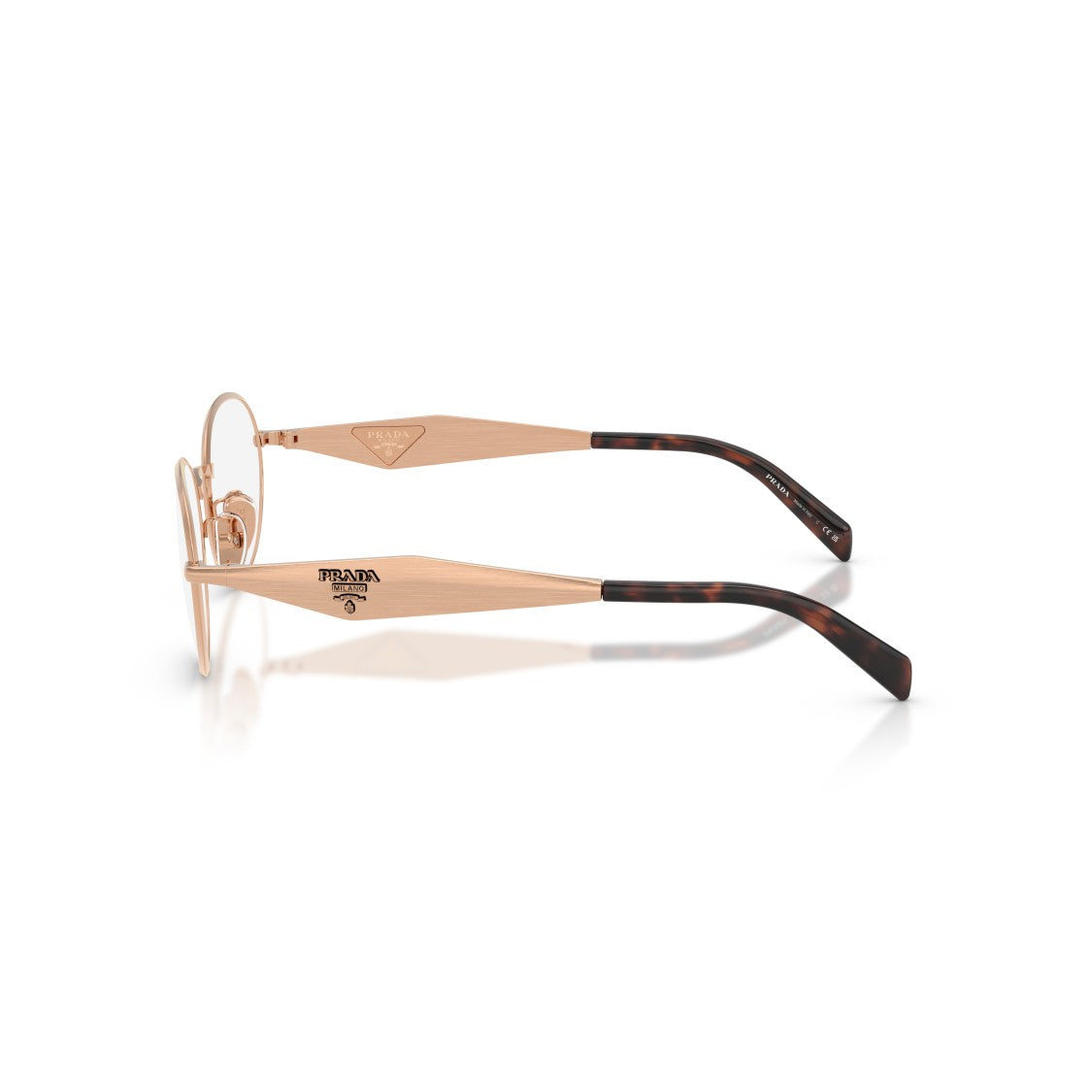 Prada Oval Metal Frame Eyeglasses With Textured Temples