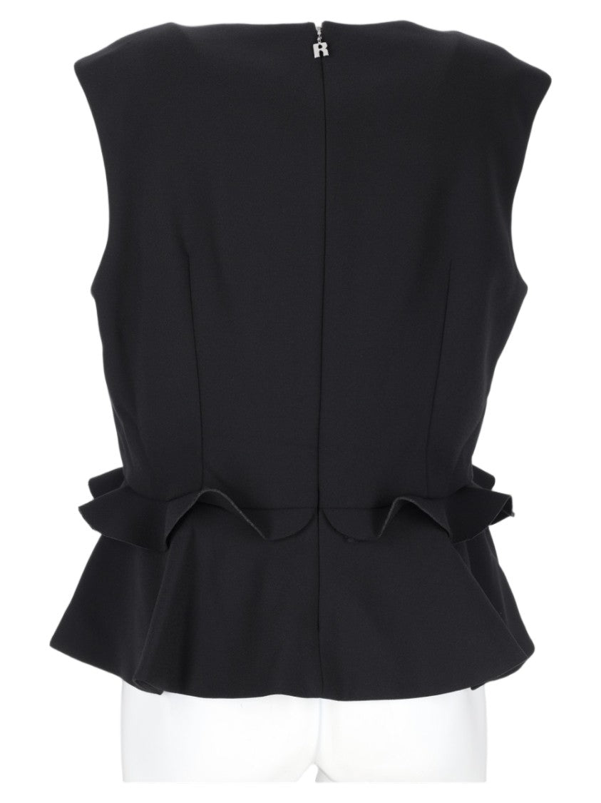Rotate Black Sleeveless Peplum Ruffled Hem Top