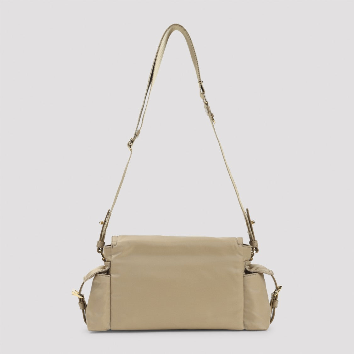 Prada Rectangular Brown Polyamide Shoulder Bag With Flap Closure