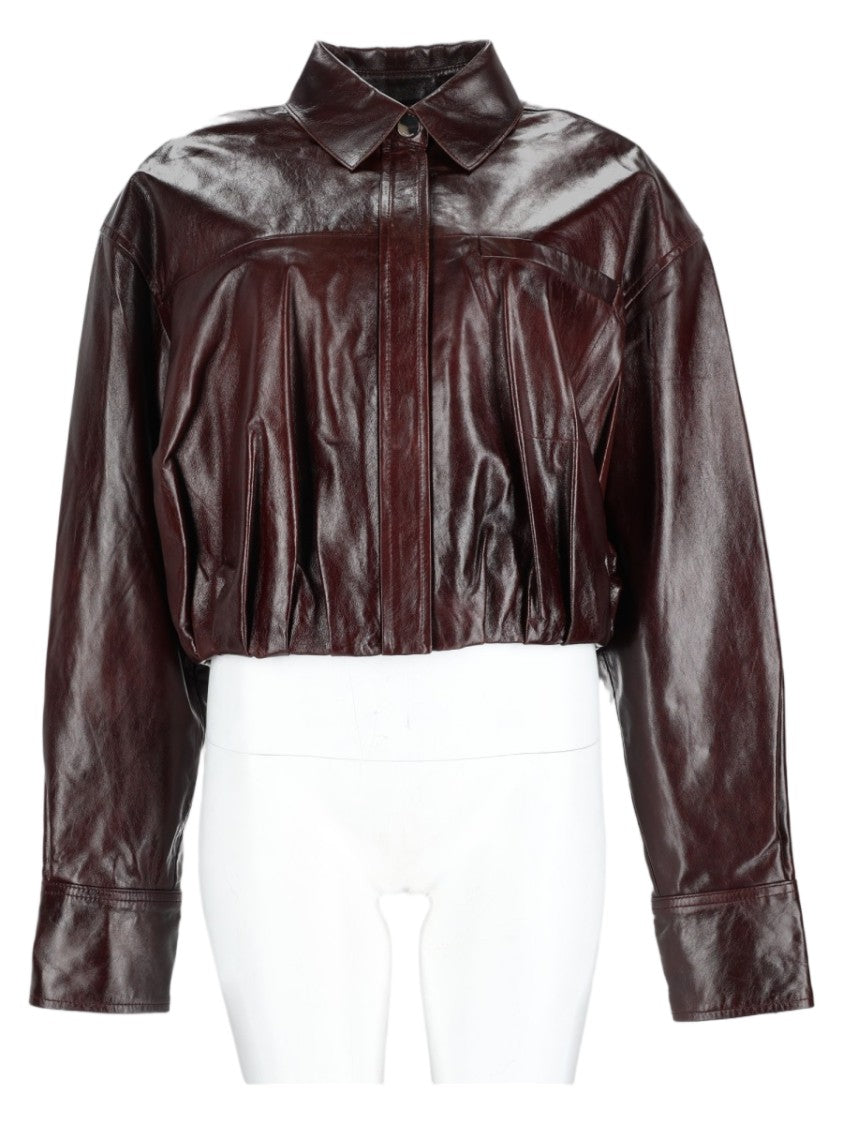 Sportmax Purple Glossy Fitted Cropped Lambskin Leather Jacket