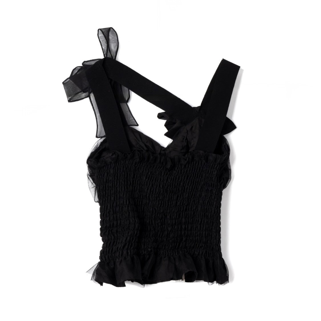 Viktor & Rolf Fitted Smocked Black Top With Ruffled Hem